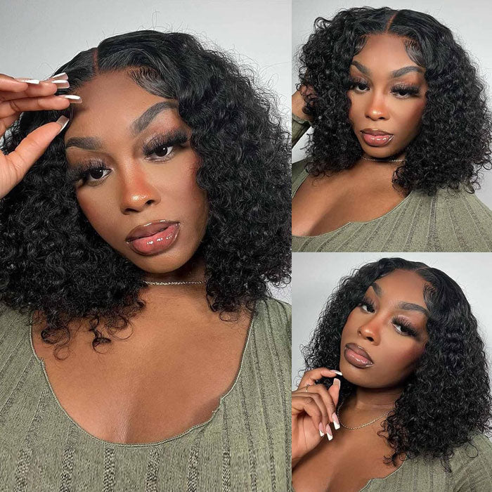 Glueless Jerry Curly 4X4 Closure Short Bob 150% Density Wig Human Hair