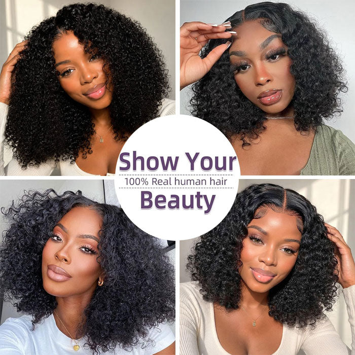 Glueless Jerry Curly 4X4 Closure Short Bob 150% Density Wig Human Hair