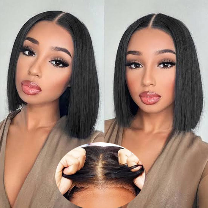 Glueless Straight 4X4 Lace Closure Short Bob 150% Density Wig