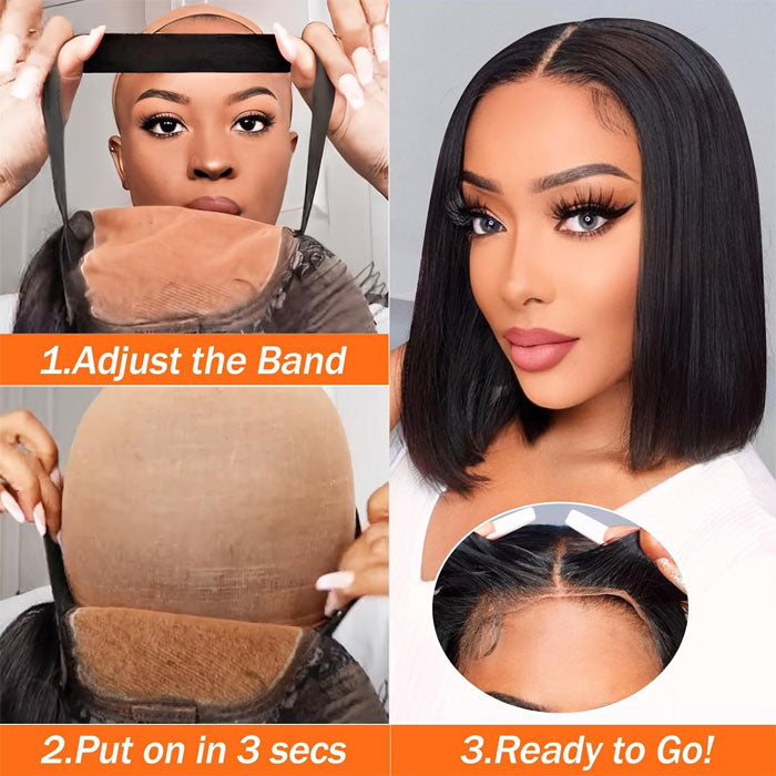 Double Drawn Gluless 4x4 Lace Closure Wig 250% Density Thick And Volume