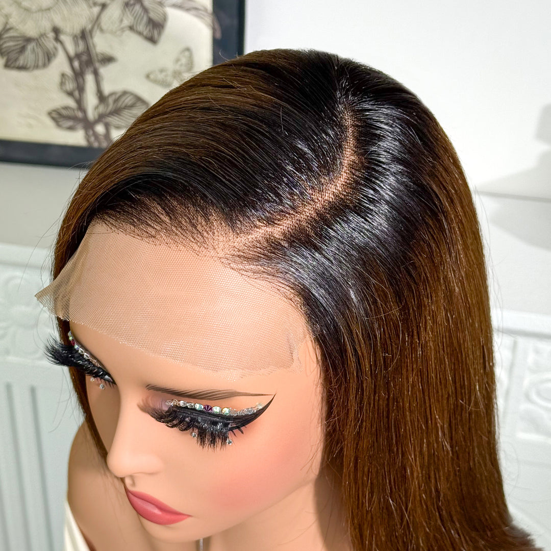 Vietnam Raw Hair SDD Bone Straight Ombre Brown T1B/4 Color Wig