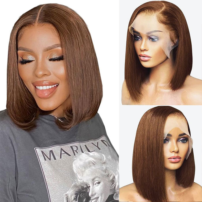 Peruvian Double Drawn Chocolate Brown Color 13x4 Lace Full Frontal Wig