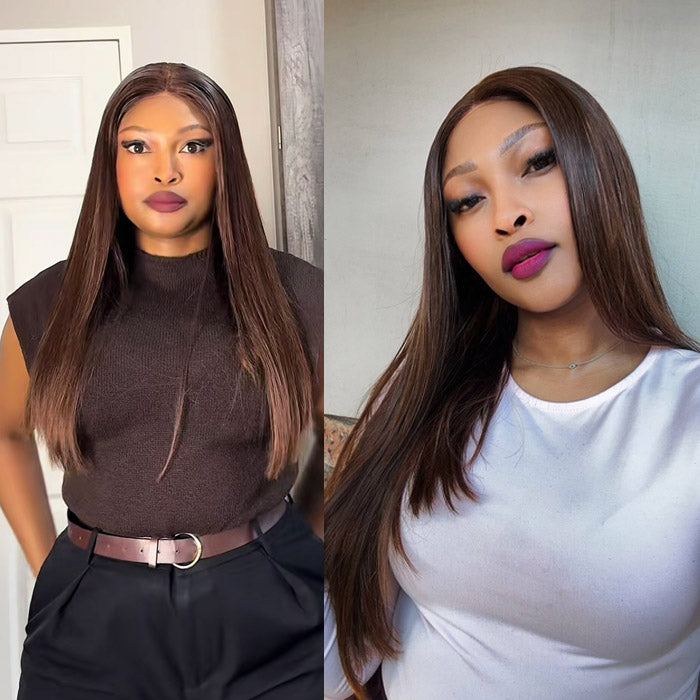 Anne Rose Double Drawn 4x4 Lace Closure Wig Glueless Straight Brown Color 