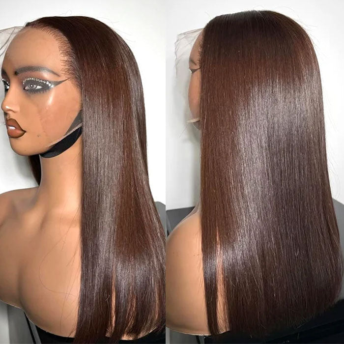 Peruvian Double Drawn Chocolate Brown Color 13x4 Lace Full Frontal Wig