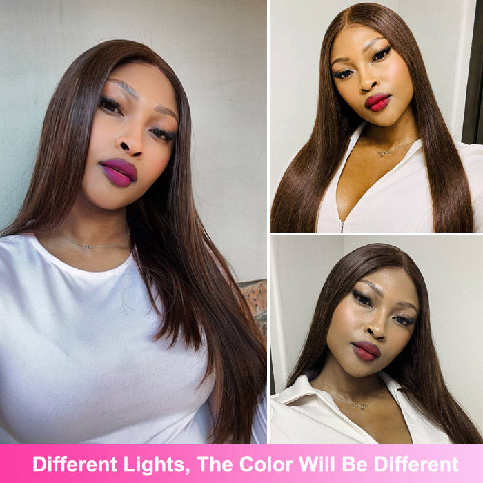 Anne Rose Double Drawn 4x4 Lace Closure Wig Glueless Straight Brown Color 