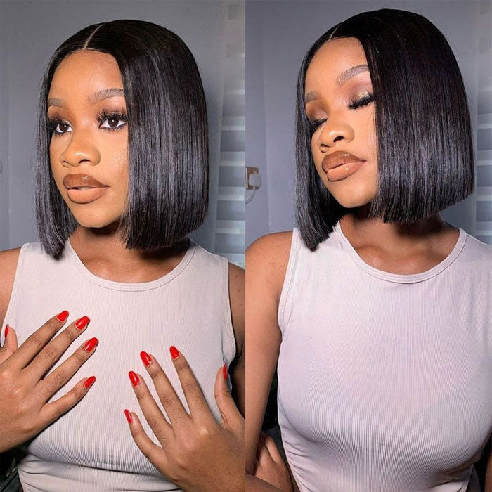 Peruvian Double Drawn Lace 13x4 Full Frontal Bob Straight Wig