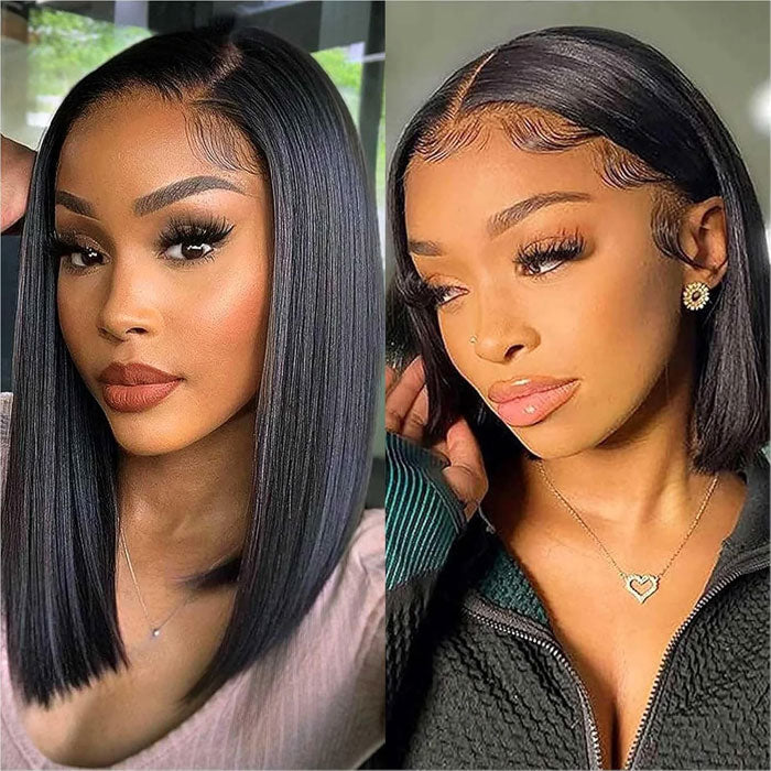Peruvian Double Drawn Lace 13x4 Full Frontal Bob Straight Wig