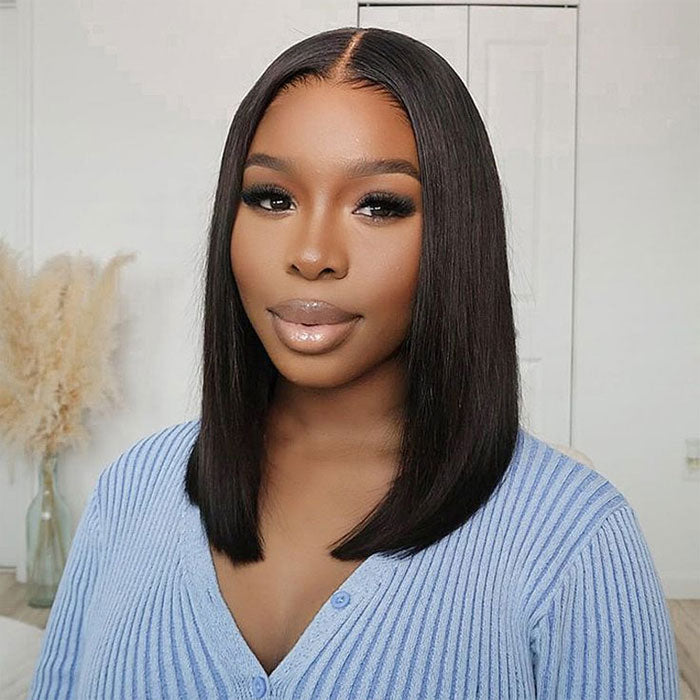 Peruvian Double Drawn Lace 13x4 Full Frontal Bob Straight Wig