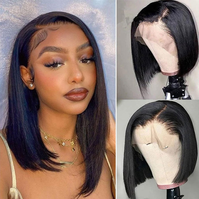Peruvian Double Drawn Lace 13x4 Full Frontal Bob Straight Wig