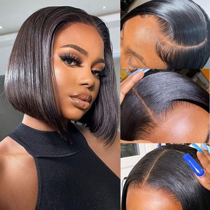 Peruvian Double Drawn Lace 13x4 Full Frontal Bob Straight Wig