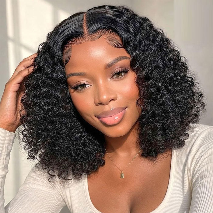 Peruvian Hair Full Frontal 13X4 Lace Jerry Curly Bob 150% Density Wig