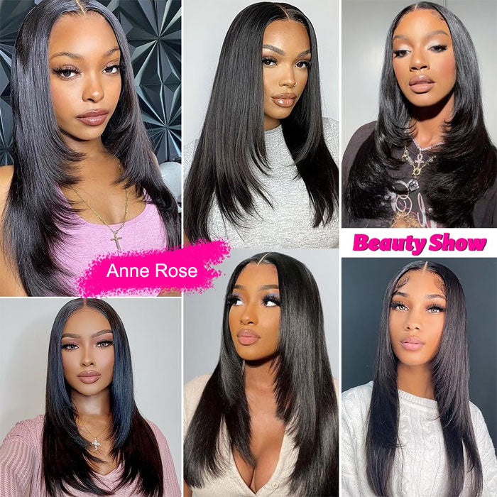 Pre Sale Layered Cut Straight Glueless 4x4 Lace Closure Wig with Drawstring 100% Human Hair