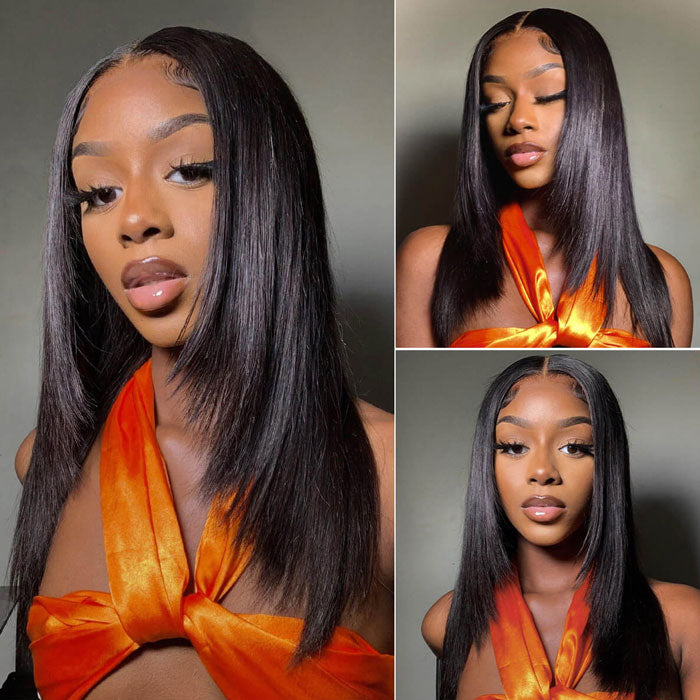 Pre Sale Layered Cut Straight Glueless 4x4 Lace Closure Wig with Drawstring 100% Human Hair