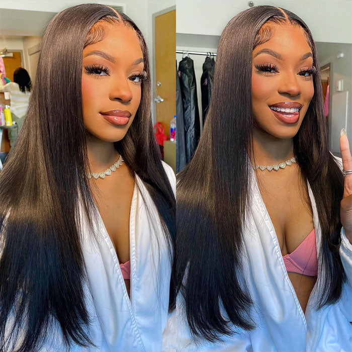Pre Sale Layered Cut Straight Glueless 4x4 Lace Closure Wig with Drawstring 100% Human Hair