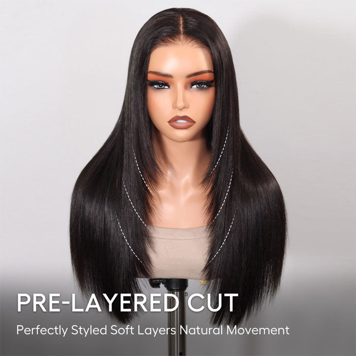 Pre Sale Layered Cut Straight Glueless 4x4 Lace Closure Wig with Drawstring 100% Human Hair