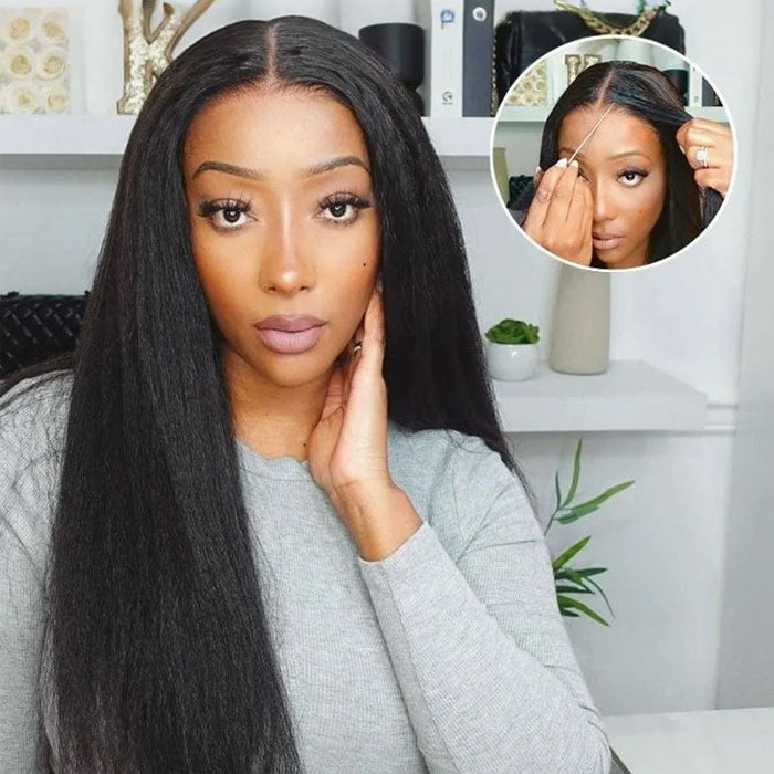 Pre Sale Yaki Straight Glueless 5x5 Lace Closure Wig Human Hair with Drawstring Wear and Go