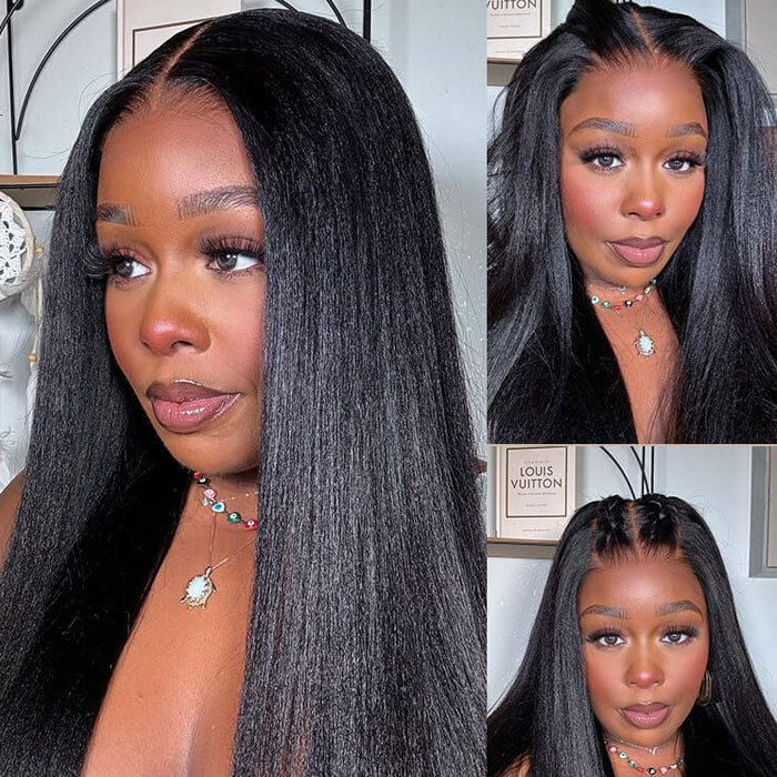 Pre Sale Yaki Straight Glueless 5x5 Lace Closure Wig Human Hair with Drawstring Wear and Go