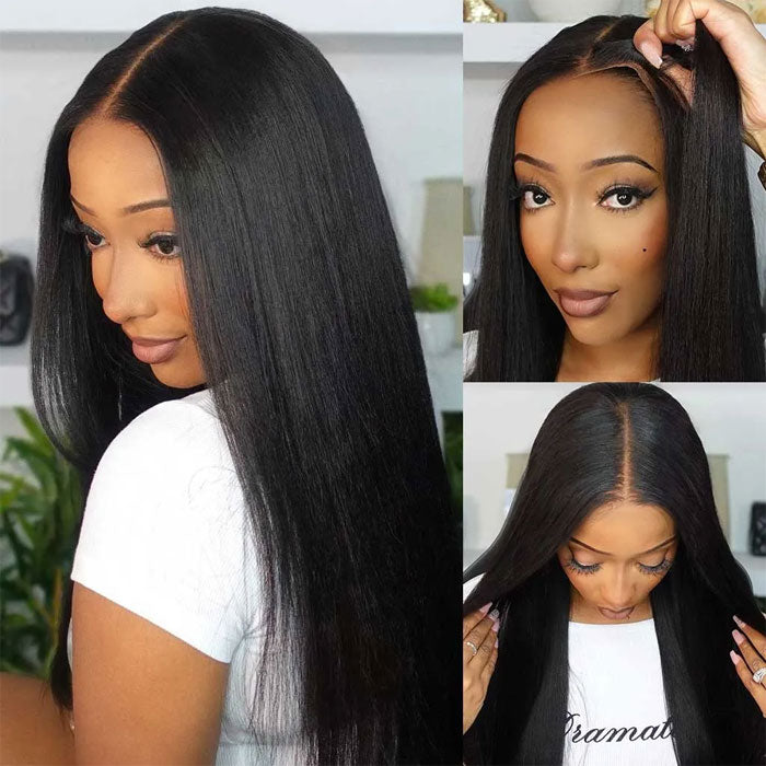 Pre Sale Yaki Straight Glueless 5x5 Lace Closure Wig Human Hair with Drawstring Wear and Go