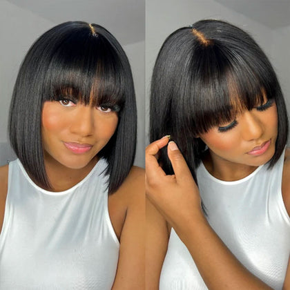 SDD Vietnam Hair Luxury Fringe Bob 3X1 Lace Wig with Bangs Glueless Bone Straight