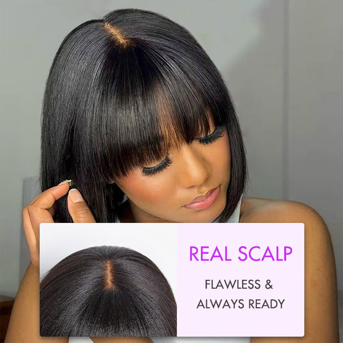 SDD Vietnam Hair Luxury Fringe Bob 3X1 Lace Wig with Bangs Glueless Bone Straight