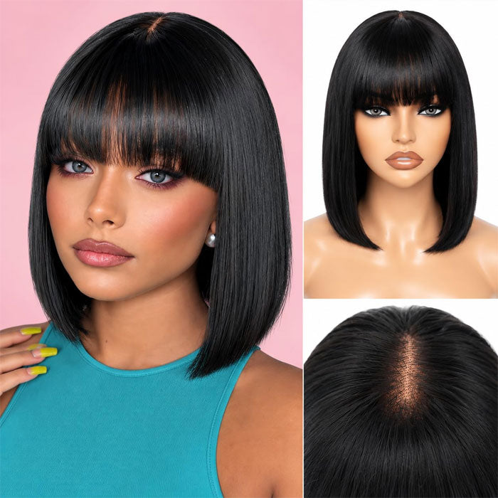 SDD Vietnam Hair Luxury Fringe Bob 3X1 Lace Wig with Bangs Glueless Bone Straight