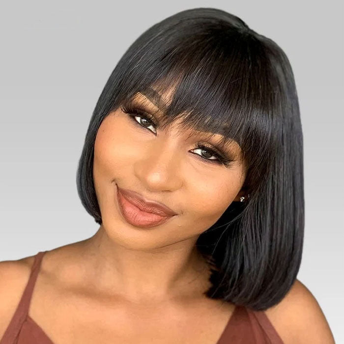 SDD Vietnam Hair Luxury Fringe Bob 3X1 Lace Wig with Bangs Glueless Bone Straight
