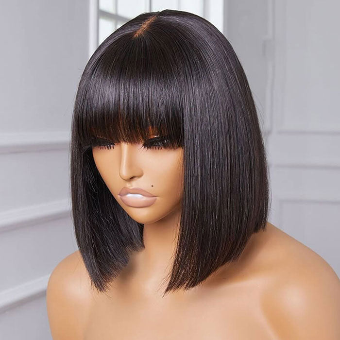 SDD Vietnam Hair Luxury Fringe Bob 3X1 Lace Wig with Bangs Glueless Bone Straight