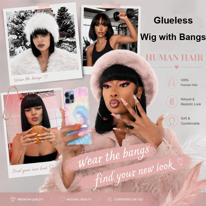 SDD Vietnam Hair Luxury Fringe Bob 3X1 Lace Wig with Bangs Glueless Bone Straight