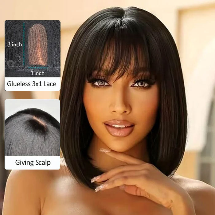 SDD Vietnam Hair Luxury Fringe Bob 3X1 Lace Wig with Bangs Glueless Bone Straight