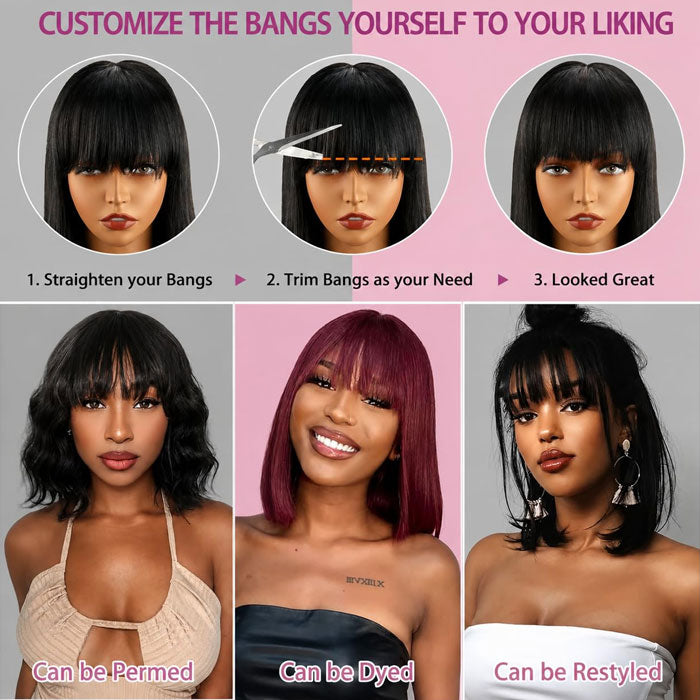 SDD Vietnam Hair Luxury Fringe Bob 3X1 Lace Wig with Bangs Glueless Bone Straight