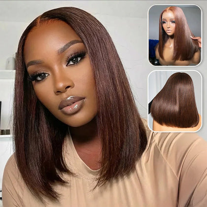 SPECIAL| Brown Color Glueless Full Frontal 13X4 Bob 150% Density Wig Color #4