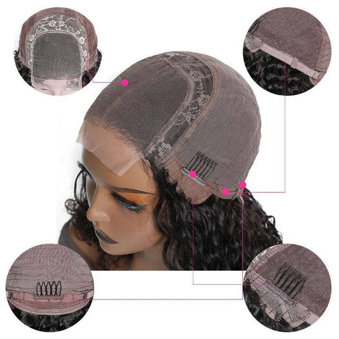 Single Drawn Lace 4x4 Closure Bob Water Wave Wig 100% Human Hair