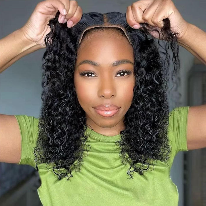Single Drawn Lace 4x4 Closure Bob Water Wave Wig 100% Human Hair