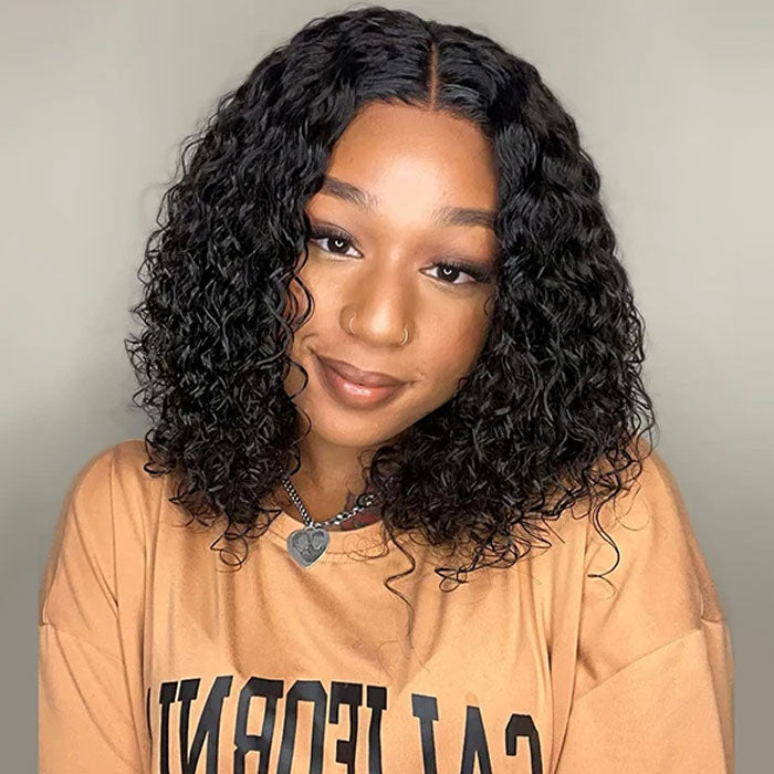 Single Drawn Lace 4x4 Closure Bob Water Wave Wig 100% Human Hair