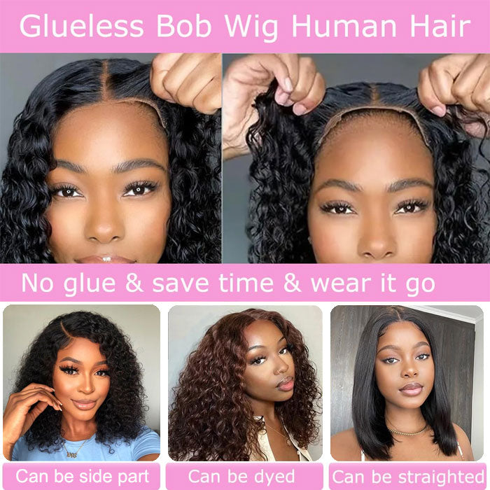 Single Drawn Lace 4x4 Closure Bob Water Wave Wig 100% Human Hair