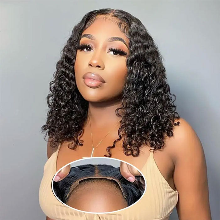 Single Drawn Lace 4x4 Closure Bob Water Wave Wig 100% Human Hair