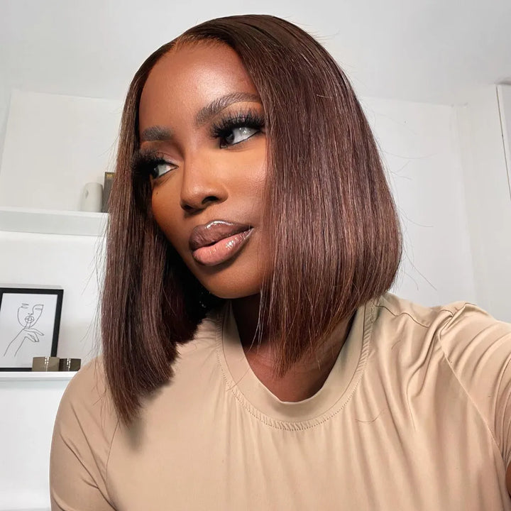 Peruvian Double Drawn Chocolate Brown  Color 13x4 Lace Full Frontal Wig