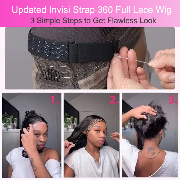 Update Invisi Strap 360 Full Frontal Lace Wig Silky Straight 300% Density Human Hair