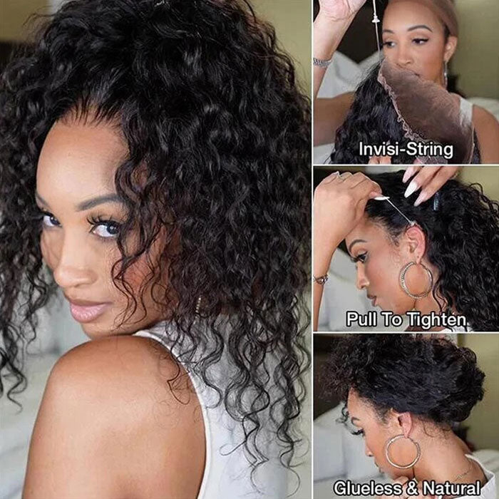 Update Invisi Strap 360 Full Lace Frontal Wig Pre Plucked 300% Density Water Wave Human Hair