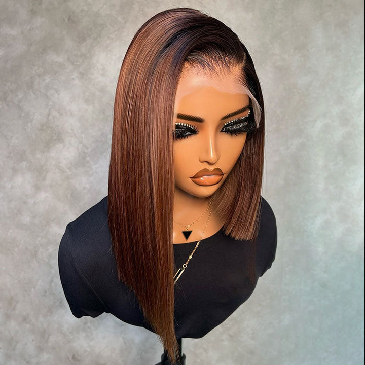 Vietnam Raw Hair SDD Bone Straight Ombre Brown T1B/4 Color Full Frontal Wig