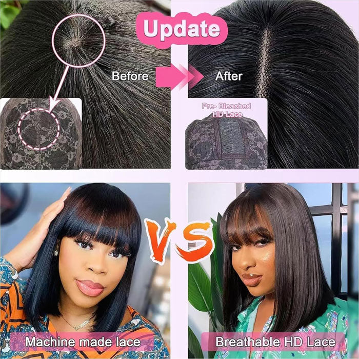 Vietnam Hair SDD Fringe Bob Top 3X1 Lace Bob Fringe Wig