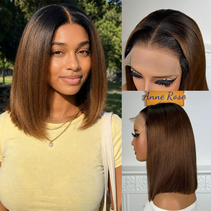 Vietnam Raw Hair SDD Glueless 5x5 Lace Wig Bone Straight Ombre Brown 13x4 Full Frontal Wig Human Hair
