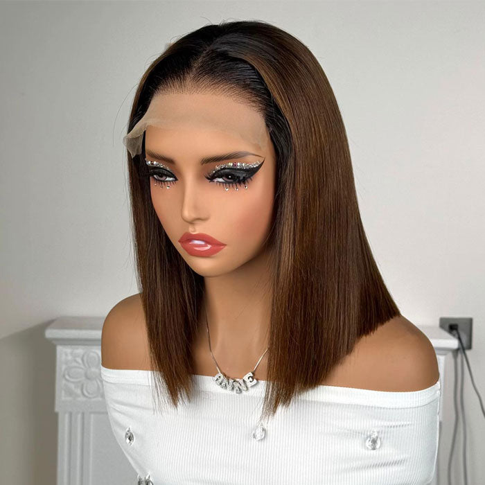 Vietnam Raw Hair SDD Glueless 5x5 Lace Wig Bone Straight Ombre Brown 13x4 Full Frontal Wig Human Hair