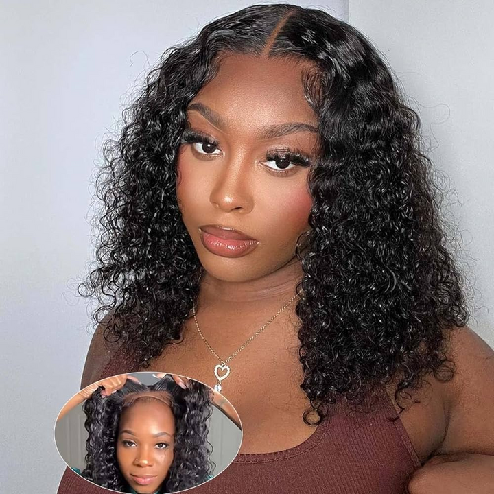 Water Wave Bob 4x4 Lace Closure Wig Glueless 100% Human Hair 13x4 Full Frontal Wigs