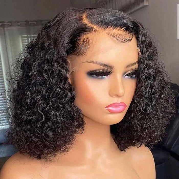 Water Wave Bob 4x4 Lace Closure Wig Glueless 100% Human Hair 13x4 Full Frontal Wigs