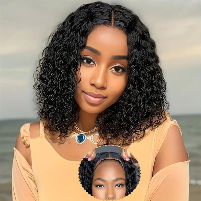 Water Wave Bob 4x4 Lace Closure Wig Glueless 100% Human Hair 13x4 Full Frontal Wigs