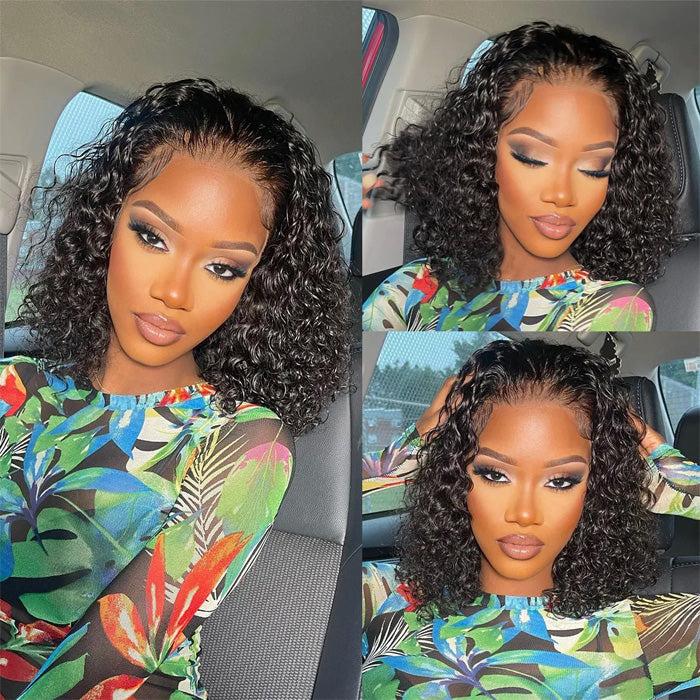 Water Wave Bob 4x4 Lace Closure Wig Glueless 100% Human Hair 13x4 Full Frontal Wigs