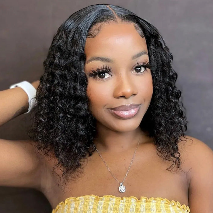 Water Wave Bob 4x4 Lace Closure Wig Glueless 100% Human Hair 13x4 Full Frontal Wigs