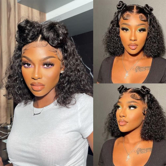 Water Wave Bob 4x4 Lace Closure Wig Glueless 100% Human Hair 13x4 Full Frontal Wigs