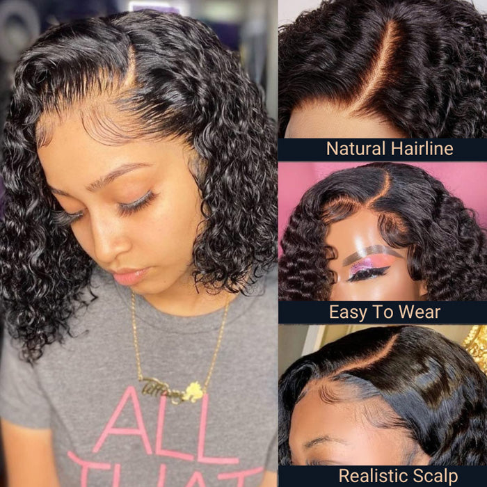 Water Wave Bob 4x4 Lace Closure Wig Glueless 100% Human Hair 13x4 Full Frontal Wigs